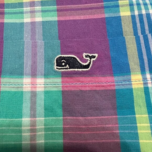 Vineyard Vines Shirt Men Large Slim Fit Tucker Button Up Casual Dress Green Blue - Picture 6 of 9